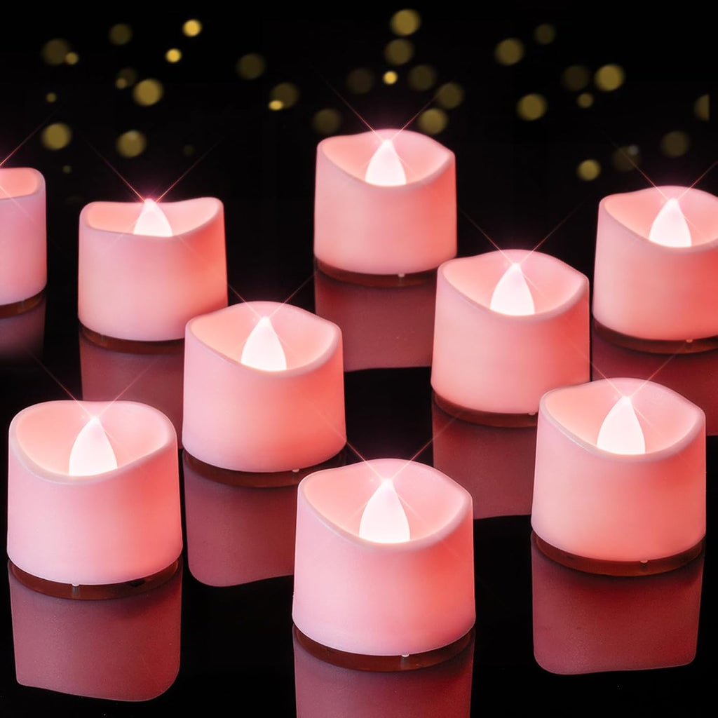 Homemory 24-Pack Pink Flameless Battery Tea Light Candles, 200+ Hours