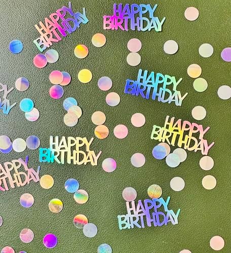 Birthday Confetti for Table Decor, Glitter Happy Birthday Table Confetti, 270 PCS Iridescent Party Decorations