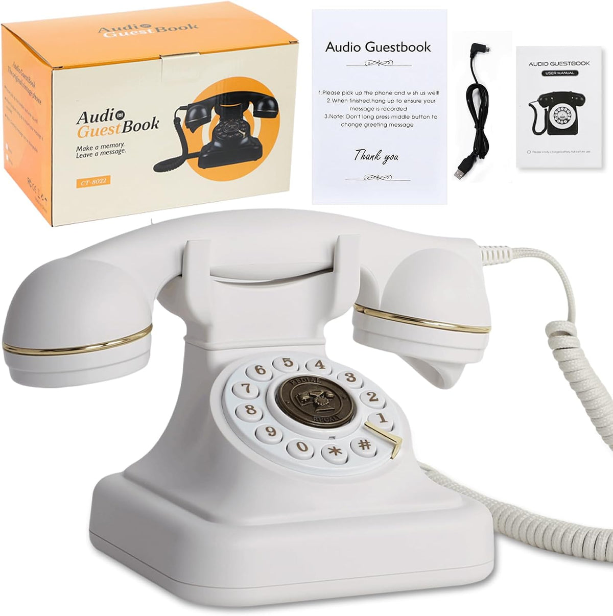 Audio Guest Book, Voicemail Phone Guestbook, White & Black