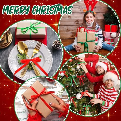 DECYOOL 4 Rolls Christmas Red and Green Satin Ribbon for Gift Wrapping 10mm