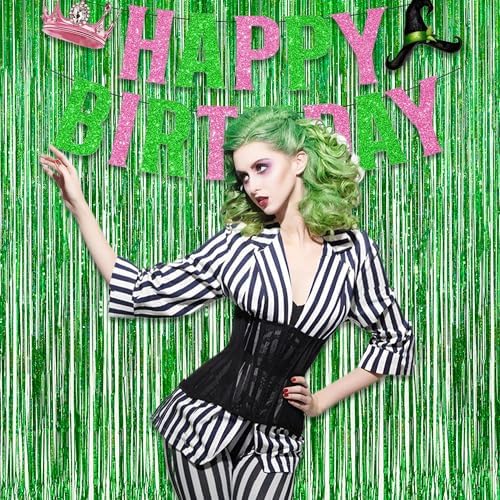 Green Tinsel Curtain Party Backdrop - 2 Packs