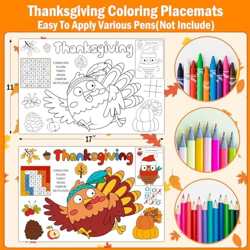 24 Pack Thanksgiving Paper Coloring Placemats for Thanksgiving Place Mats Turkey Paper Placemats Crafts for Coloring Activity
