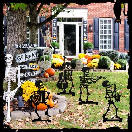 Geelin 4 Pcs Halloween Skeleton Yard Signs Metal Stake Outdoor Decor 15.8In