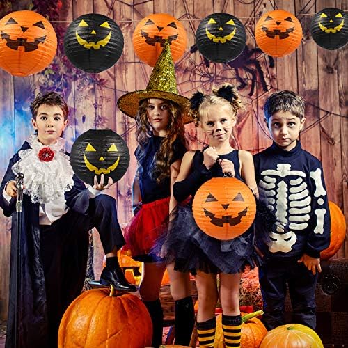 Blulu 6 Pieces Halloween Hanging Paper Lanterns Set, Halloween Pumpkin Paper Jack-O'-Lantern for Halloween Spooky Home Party Decoration, 11.8 x 11 Inch