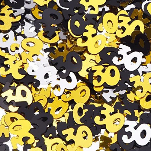 Shappy 1700pcs Number 30 Glitter Confetti for Birthday Gold Black Silver
