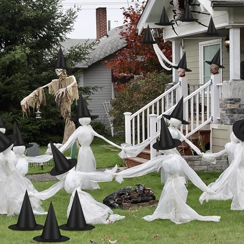 Luces 48 PCS Witch Hats for Porch, Black Wizard Hat Outside Front Porch