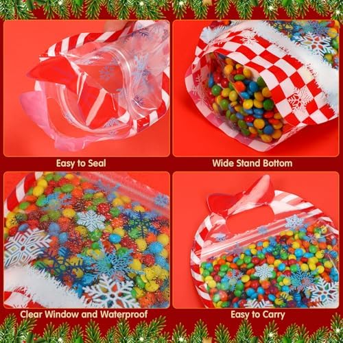 Fuutreo 50 Pcs Winter Gift Bags, Clear Snowflake Resealable Plastic Pouches