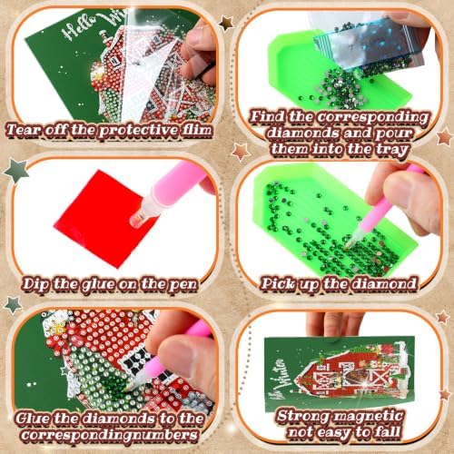 Saillong 12 Pack Fall Diamond Painting Greeting Cards Kits DIY Holiday Diamond Art Cards with Envelopes Halloween Christmas 5D Rhinestones Painting Making Kit for Adult DIY Crafts Party Favors Gifts