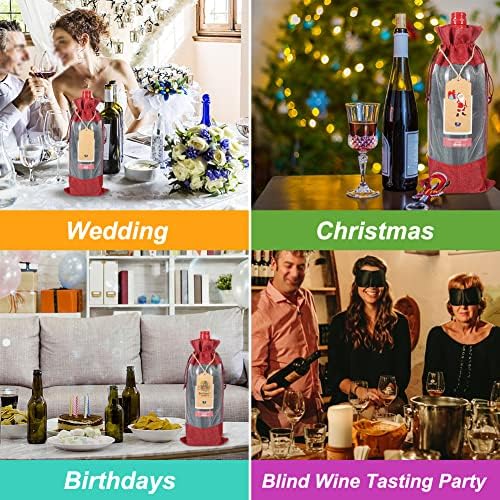 Shintop 12pcs Red Burlap Wine Gift Bags with Window and Tags