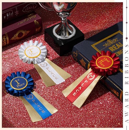 MTLEE Award Ribbons 1st 2nd 3rd Place Ribbon Participation Ribbon Rosette Winner Prize Ribbons First Second Third Medal for School Classroom Recognition 6.5 x 3 Inch (Red White Blue,18 Pcs)