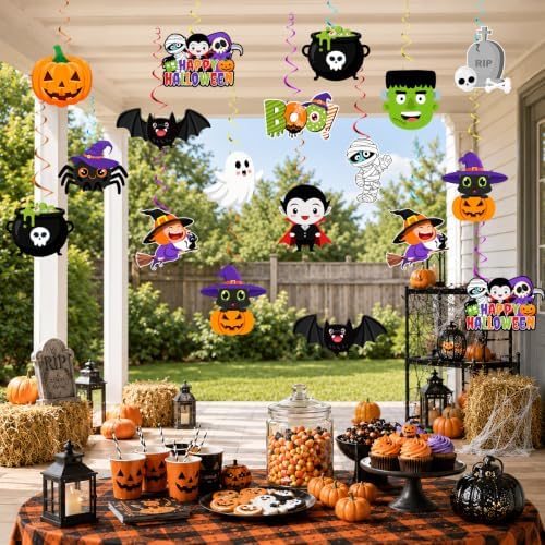 Halloween Hanging Decorations-26 Pack Halloween Hanging Swirls Ghost Pumpkin Bat Batty Twisting Hanging Decor for Classroom Hanging Ghost Pumpkin Ceiling Decor Indoor