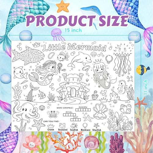 45pcs Mermaid Disposable Coloring Placemats Magical Mermaid Crafts for Kids Party Favors Coloring Poster Princess Birthday Party Supplies Classroom Activities Paper Table Mats