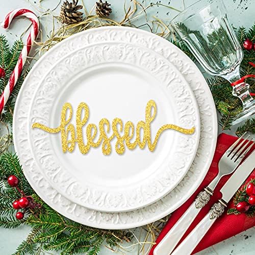 Zonon 30 Pcs Thanksgiving Thankful Table Decor, Gold Glitter Words Cutout