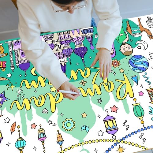 Ramadan Coloring Poster Large Ramadan Kareem Coloring Tablecloth Crafts Paper Tablecloth for Home DIY Drawing Games Party Supplies 30 x 72 Inch