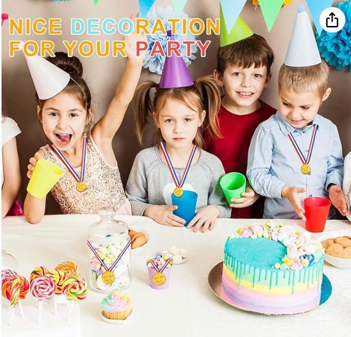 100 Pieces Gold Medals for Kids Medals for Awards Plastic Winner Award Medals for Sports, Competition, Talent Show, Spelling Bee Birthday Party Favors Gifts