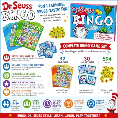 Fun Express Dr. Seuss Bingo Game Set - 32 Cards, Ages 4-8