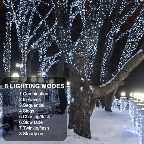 164Ft 500 LED White Christmas Lights, Waterproof 8 Twinkle with Memory Functions Christmas Tree Lights for Indoor Outdoor Christmas Tree Garden Decoration (164FT, White)
