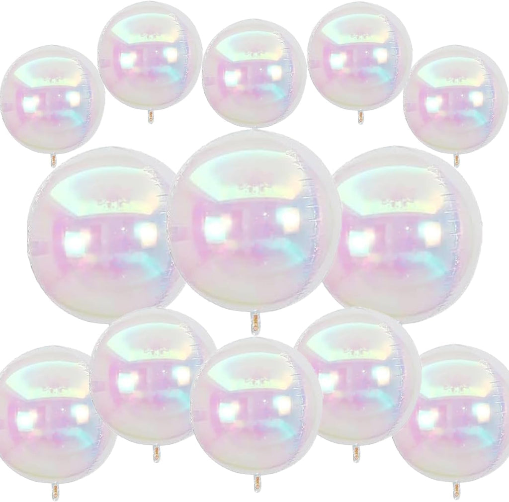 12Pcs Iridescent Round Foil Balloons, 4D Holographic Clear Ball Balloons