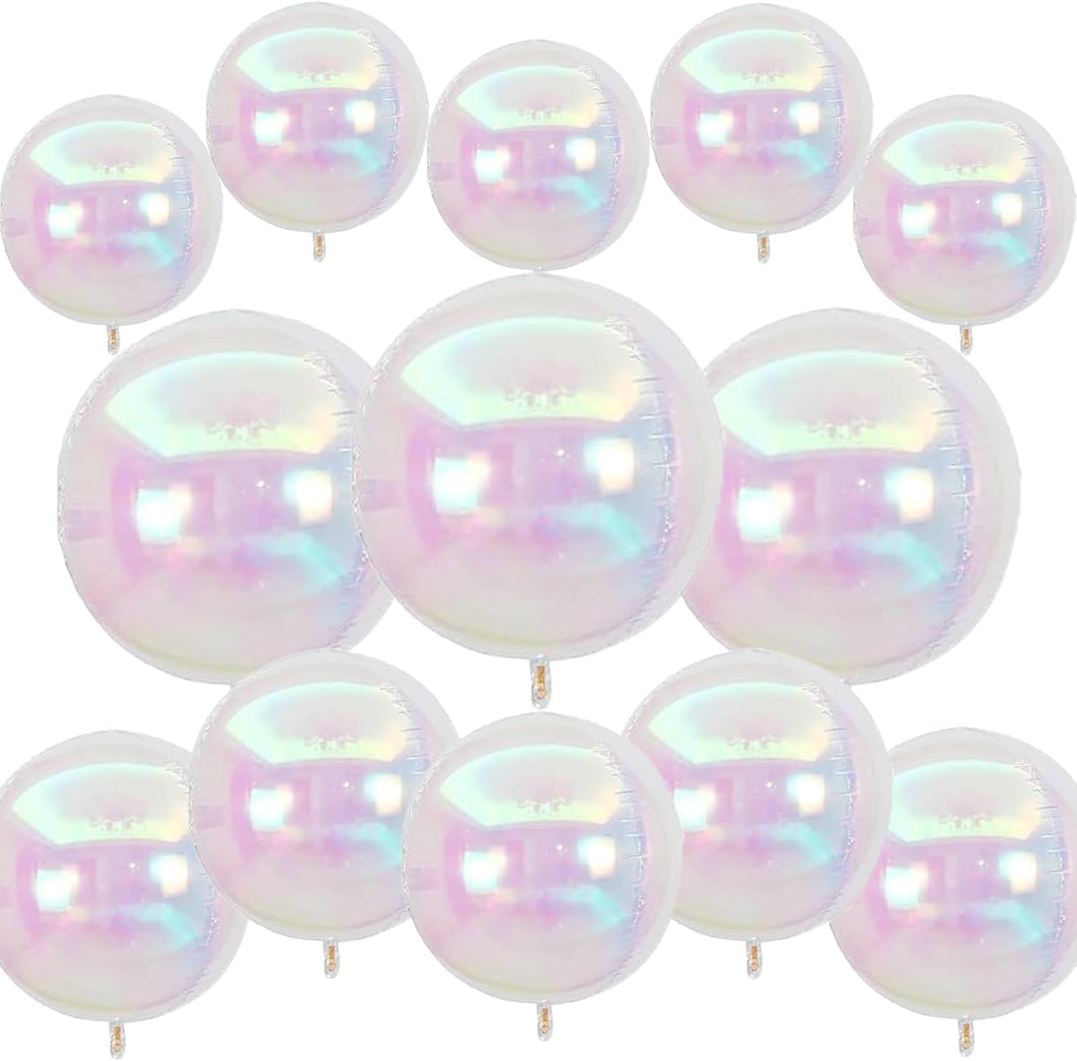 12Pcs Iridescent Round Foil Balloons, 4D Holographic Clear Ball Balloons