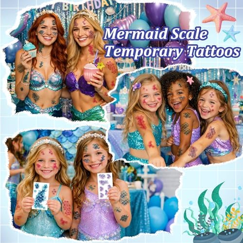 Mermaid Scale Temporary Tattoos for Kids Mermaid Face Tattoos