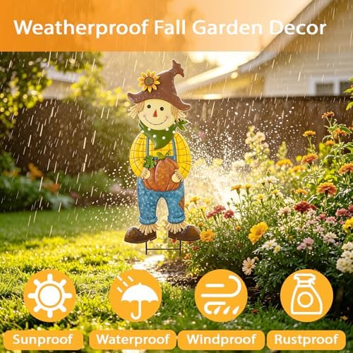 BRIGHTDECK Outdoor Fall Scarecrow Metal Stakes Decorations Autumn Yard Sign