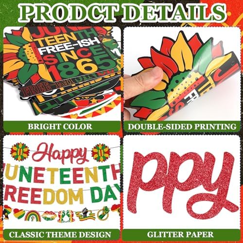 Juneteenth Decorations Happy Juneteenth Banner Freedom Day Hanging Swirls Backdrop for 1865 June 19th African American Black History Independence Day Themed Party Supplies Indoor Outdoor Wall Decor