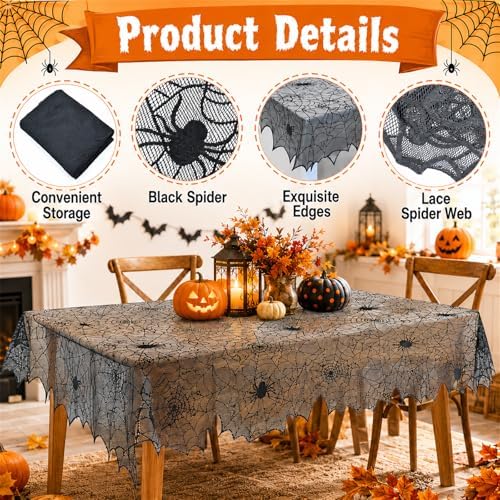 Jomelly Halloween Spider Web Lace Tablecloth,54 x 72 Inch