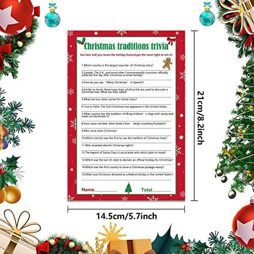 62 Pcs Christmas Trivia Party Game Cards, Xmas Festival Guessing Activity