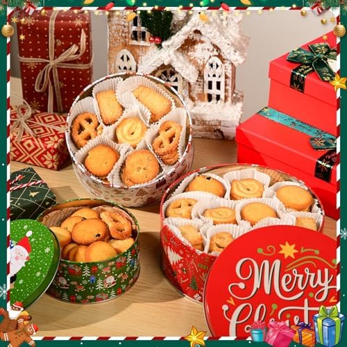 Olgaa Christmas Cookie Tins with Lids Set of 3 Gingerbread Man Cookie Storage Containers Airtight Round Jars for Gift Giving Holiday Treats Baking Cake Container