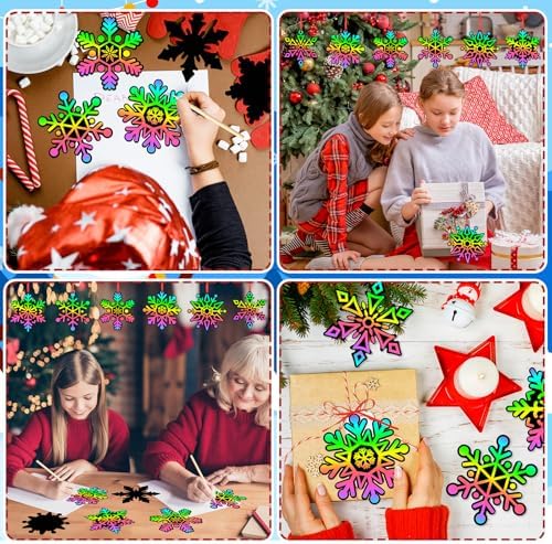 JULMELON 36Pcs Christmas Winter Crafts for Kids, Snowflake Scratch Art Gift
