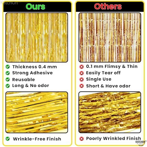 KatchOn, Gold Streamers Backdrop -3.2x8 Ft Pack of 2 Birthday Decorations