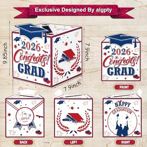 Graduation Wish Cards with Red Blue White Card Holder Box - 36PCS Class Of 2026 Advice Cards and 2026 Congrats Grad Card Box for Graduation Party Supplies Decoration