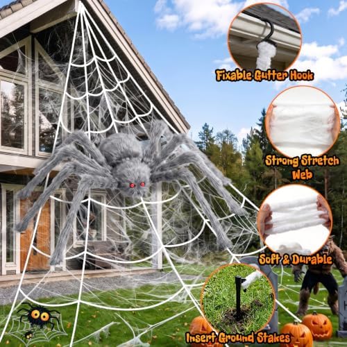 Halloween Decorations Outdoor Spider Webs:1Pcs Giant Spiders-Outdoor Use