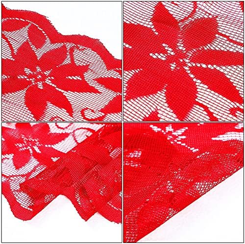 Red Lace Table Runners for Christmas Wedding Bridal Shower Baby Shower Party Table Decoration, Rustic Rose Embroidered Boho Table Runner,13 x 72 Inch (Red)