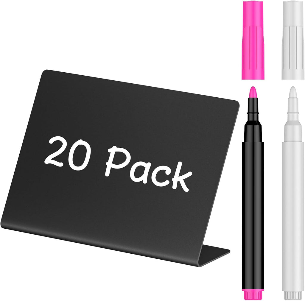 Uniclife 20 Pack Mini Chalkboard Signs for Food, Small Chalkboard Signs with Chalk Markers, Reusable Matte PVC Food Signs Food Labels for Party Buffet Wedding, Blackboard Place Cards Table Signs