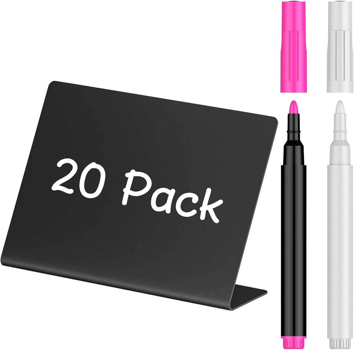 Uniclife 20 Pack Mini Chalkboard Signs for Food, Small Chalkboard Signs with Chalk Markers, Reusable Matte PVC Food Signs Food Labels for Party Buffet Wedding, Blackboard Place Cards Table Signs