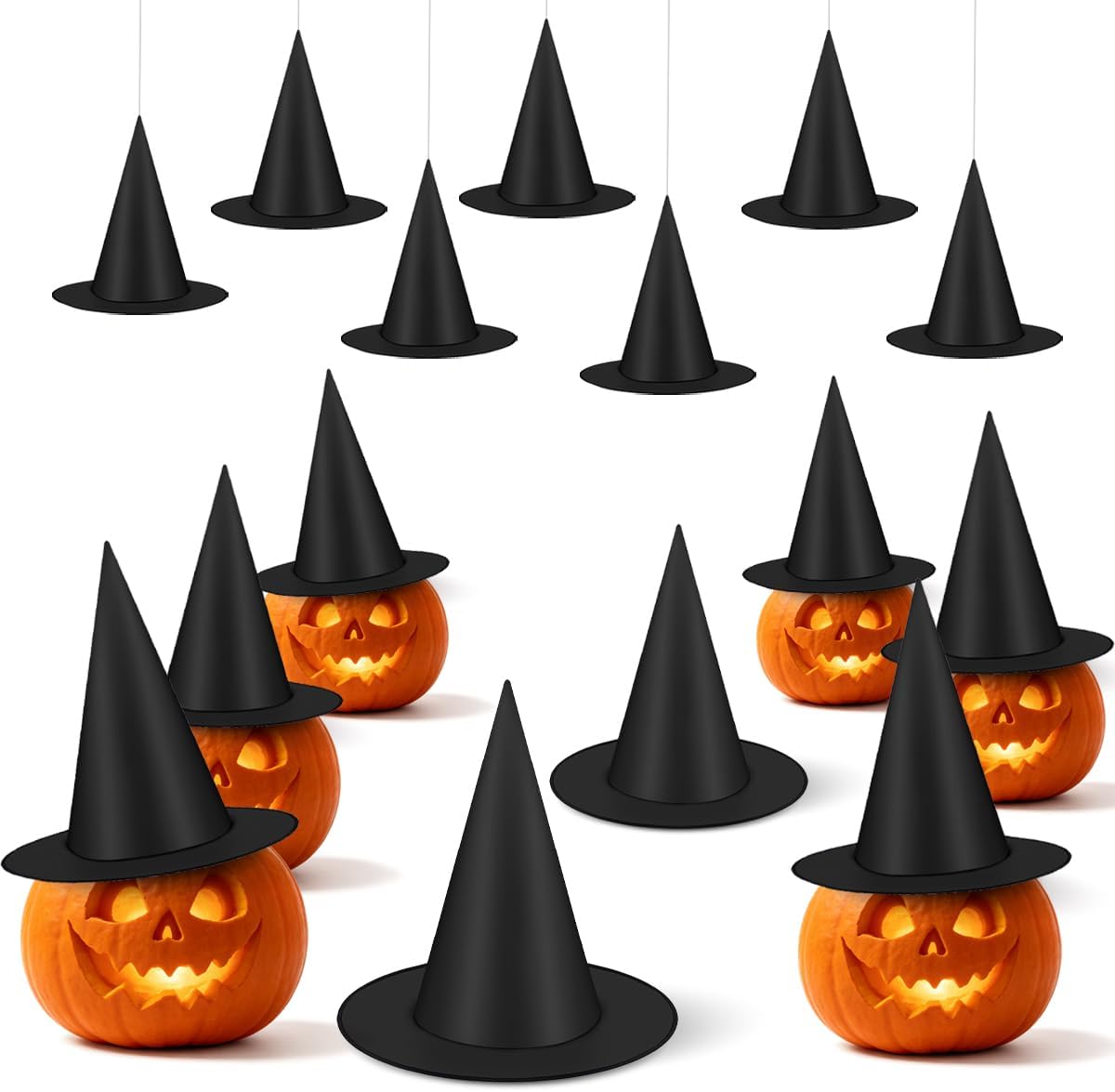15 Pcs Halloween Decorative Witch Hats Thick Black Hanging Witch Hats