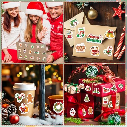 300Pcs Christmas Foam Stickers, Cute Self-Adhesive Xmas Stickers Foam Santa Claus Gingerbread Man Reindeer Sticker Decorations for Home Office School Classroom DIY Art Craft Party Supplies