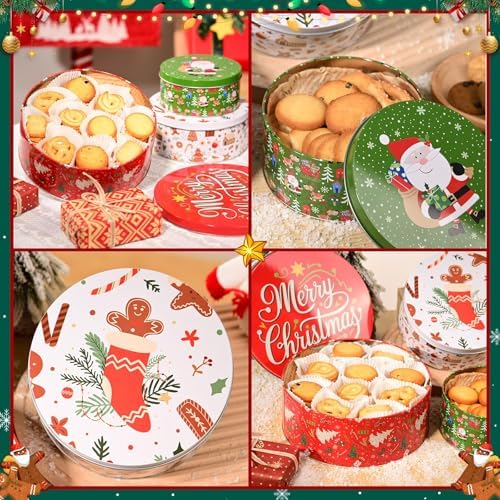 Olgaa Christmas Cookie Tins with Lids Set of 3 Gingerbread Man Cookie Storage Containers Airtight Round Jars for Gift Giving Holiday Treats Baking Cake Container