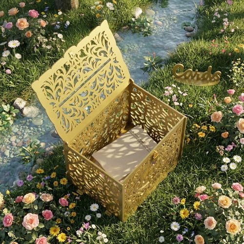 Jolik DIY Wedding Card Box, Large Rustic Locking Money Box Holder for Wedding Reception, Gift Card & Envelope Storage, Anniversary & Birthday Party Decoration (Gold)