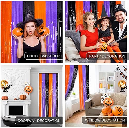 LOLStar Halloween Orange Purple Black Foil Fringe Curtains 3 Pack