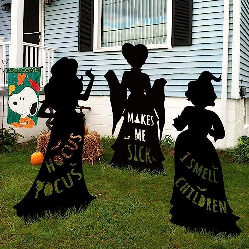 Hocus Pocus Halloween Decorations Outdoor: 3ct Extra Large Hocus Pocus Witches Black Silhouette Yard Signs Decor with Stakes, Thick Corrugated Plastic, Halloween Outside Decor for Kids Lawn Home Party