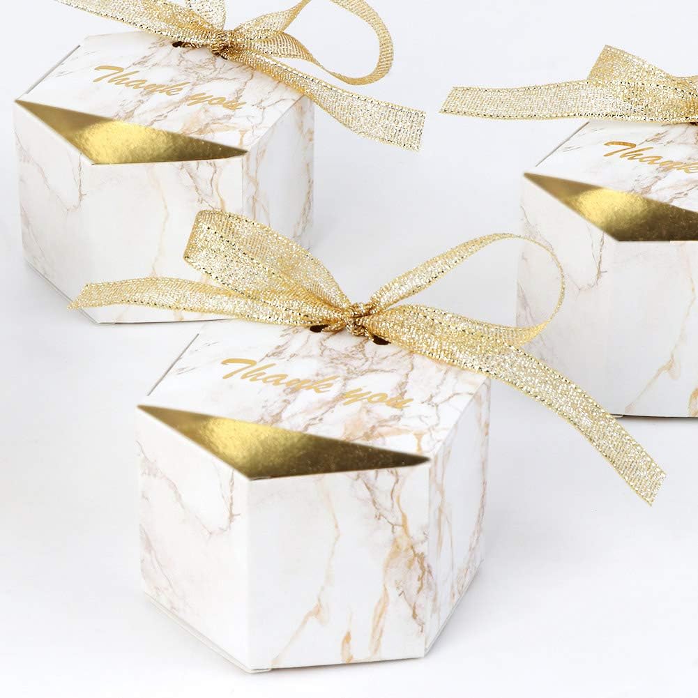 50 Pcs Wedding Favor Boxes, 3.15x1.6x2 In Wedding Gift Box for Candy, Gold