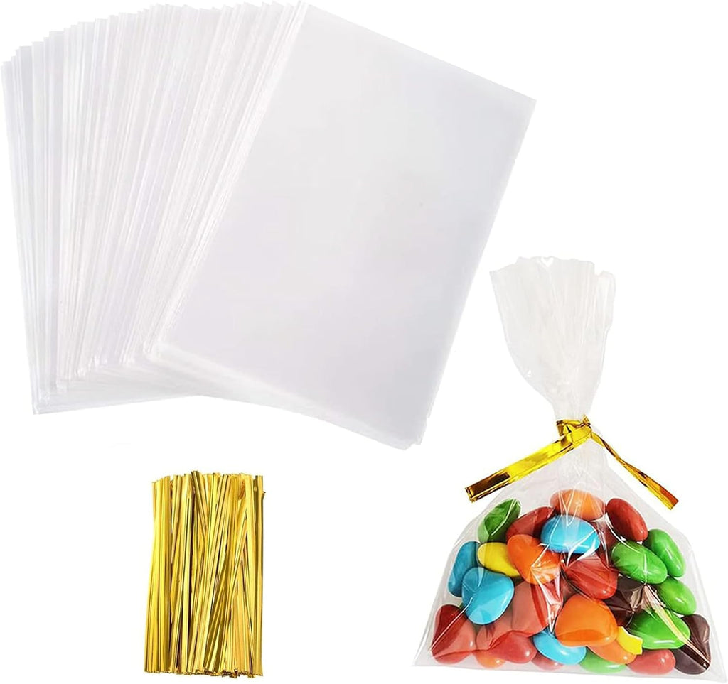 Yotelab Cellophane Treat Bags, 5x7 In Cellophane Bags With Ties, 100 Pcs