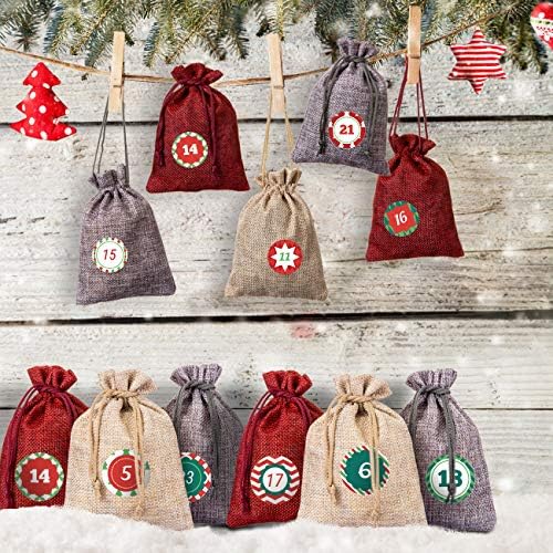 Naler Advent Calendar 2026, 24 Pieces Hanging Burlap Bags, 3 Colors