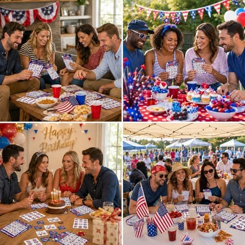 4th of July Bingo Game Cards, 24 Players Patriotic Bingo Cards, Fourth of July Bingos Game for Adults Outdoor Family Friends Student Large Group Activities Independence Day Party Favors Supplies