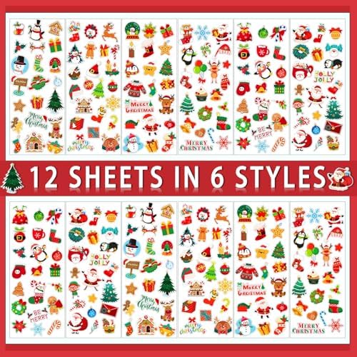 UPINS 12 Sheets Christmas Holiday Stickers 3D Puffy Foam Decals