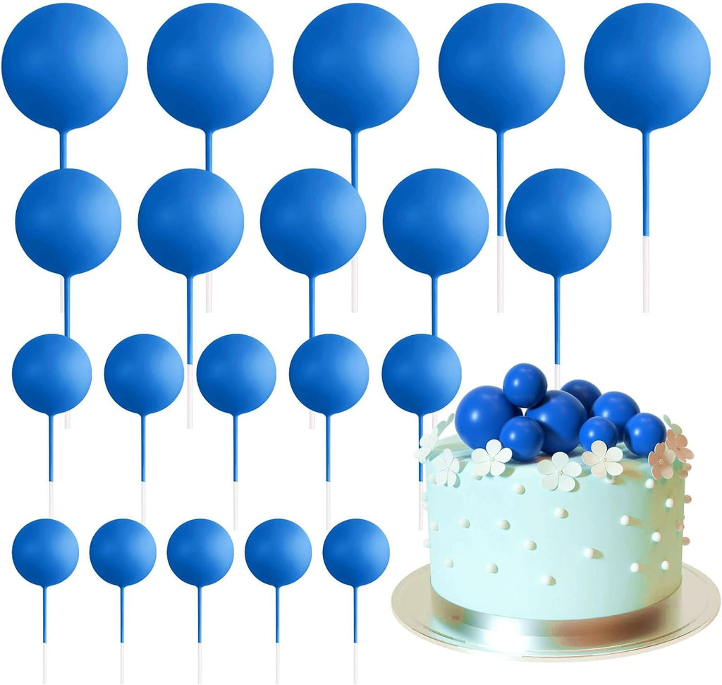 ASTARON 20 Pcs Royal Blue Balls Cake Topper Decorations for Birthday Cake