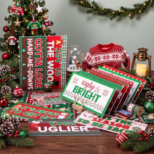 Beeveer 24 Designs Ugly Sweater Christmas Party Photo Booth Props Sign