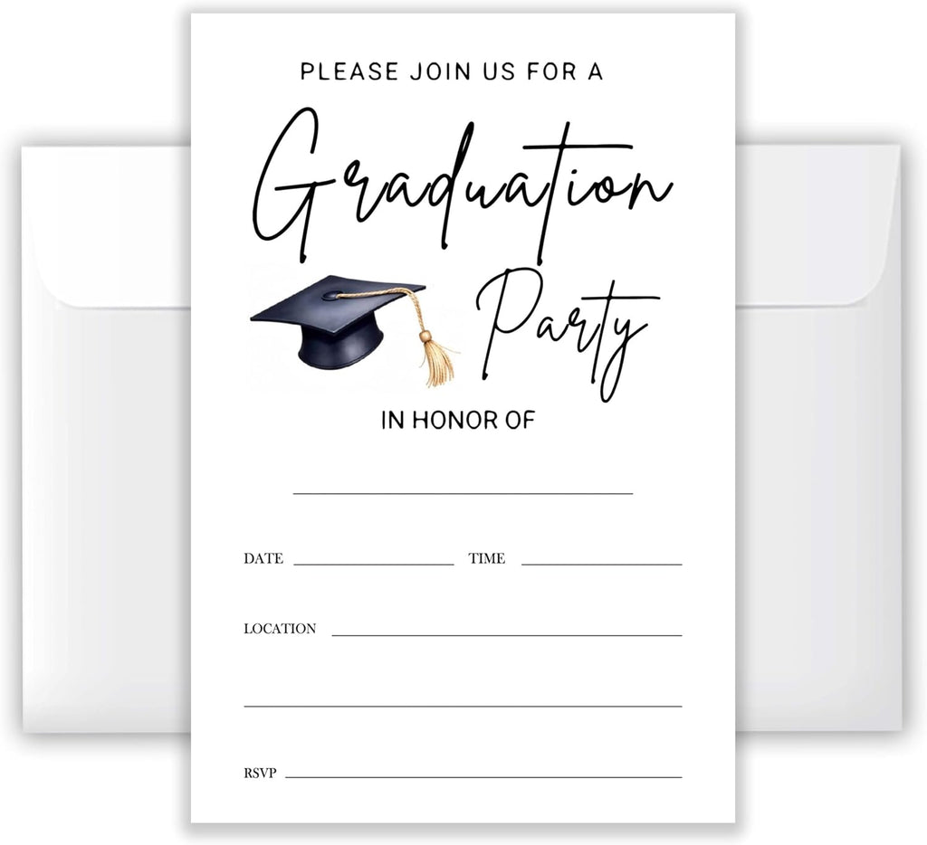 4x6 2026 Graduation Party Invitations (20 Cards + 20 Envelopes) - Cap & Tassel Grad Celebration Invites.(011)